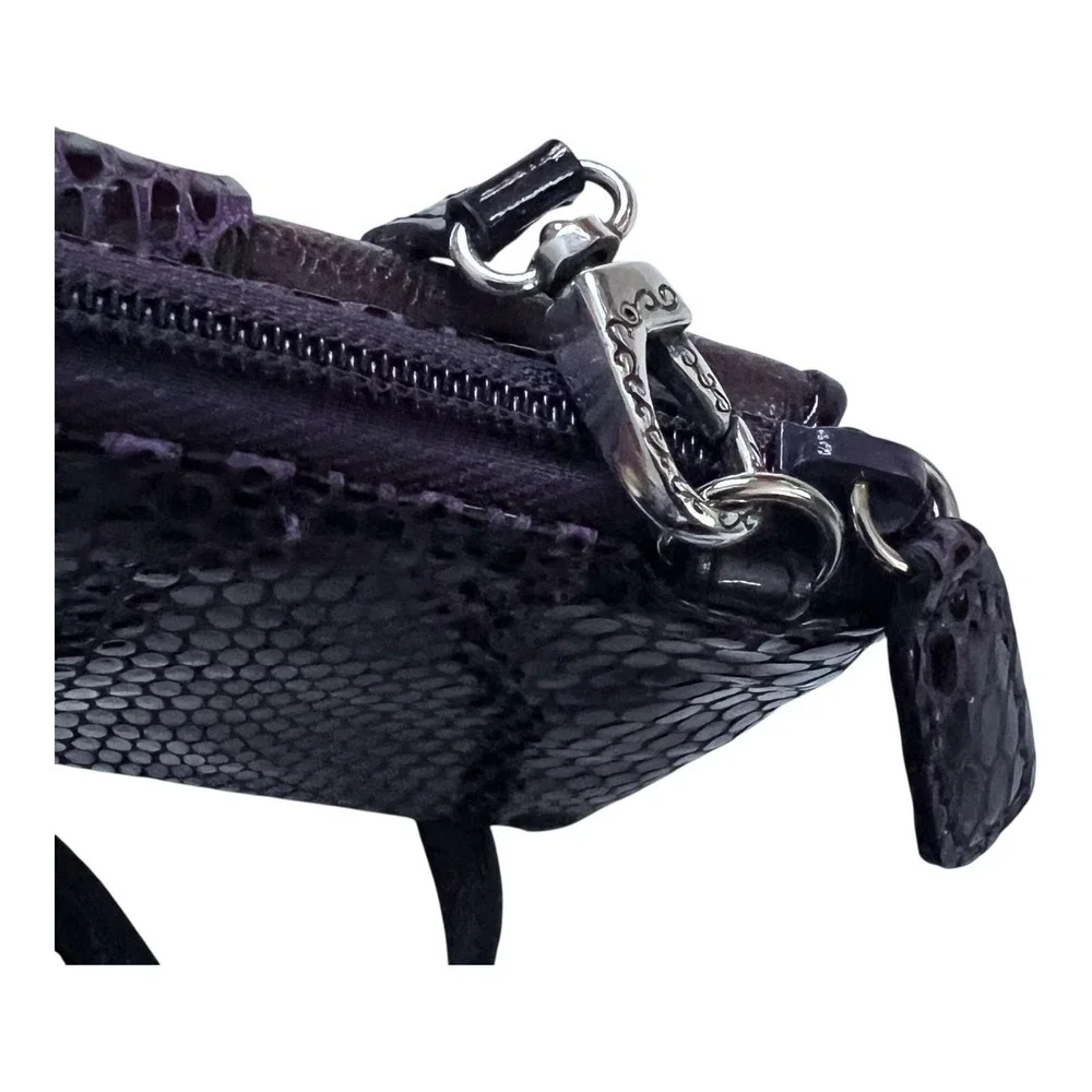 BRIGHTON Crossbody Purple Lucky Clover Heart Snakeskin Leather Mini Purse Clutch